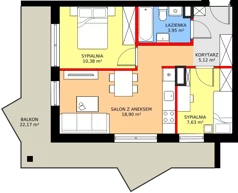3 pokoje, apartament inwestycyjny 45,88 m², piętro 1, oferta nr 2.9, MidAqua Apartments, Międzywodzie, ul. Szkolna