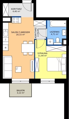 2 pokoje, mieszkanie 42,89 m², piętro 3, oferta nr 27, Strażacka 54G, Rzeszów, Drabinianka, ul. Strażacka 54