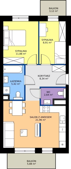 3 pokoje, mieszkanie 59,15 m², piętro 2, oferta nr 16, Strażacka 54G, Rzeszów, Drabinianka, ul. Strażacka 54