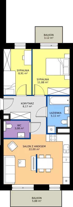 3 pokoje, mieszkanie 59,15 m², piętro 2, oferta nr 69, Strażacka 54G, Rzeszów, Drabinianka, ul. Strażacka 54