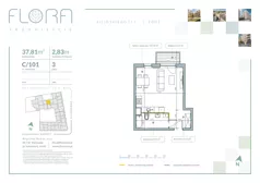 1 pokój, apartament 37,81 m², piętro 3, oferta nr 101, Flora Śródmieście, Łódź, Śródmieście, ul. płk. Jana Kilińskiego 111