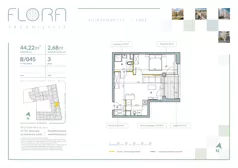 2 pokoje, mieszkanie 44,22 m², piętro 3, oferta nr 45, Flora Śródmieście, Łódź, Śródmieście, ul. płk. Jana Kilińskiego 111