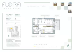 2 pokoje, apartament 43,71 m², piętro 1, oferta nr 132, Flora Śródmieście, Łódź, Śródmieście, ul. płk. Jana Kilińskiego 111