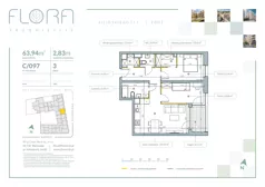 3 pokoje, apartament 63,94 m², piętro 3, oferta nr 97, Flora Śródmieście, Łódź, Śródmieście, ul. płk. Jana Kilińskiego 111