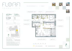 3 pokoje, mieszkanie 63,94 m², piętro 4, oferta nr 108, Flora Śródmieście, Łódź, Śródmieście, ul. płk. Jana Kilińskiego 111