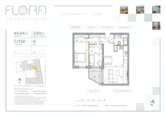 3 pokoje, mieszkanie 64,64 m², piętro 4, oferta nr 110, Flora Śródmieście, Łódź, Śródmieście, ul. płk. Jana Kilińskiego 111