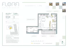 3 pokoje, mieszkanie 61,12 m², piętro 2, oferta nr 136, Flora Śródmieście, Łódź, Śródmieście, ul. płk. Jana Kilińskiego 111