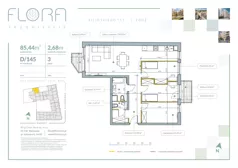 4 pokoje, mieszkanie 85,44 m², piętro 3, oferta nr 145, Flora Śródmieście, Łódź, Śródmieście, ul. płk. Jana Kilińskiego 111