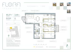 4 pokoje, mieszkanie 85,37 m², piętro 4, oferta nr 151, Flora Śródmieście, Łódź, Śródmieście, ul. płk. Jana Kilińskiego 111