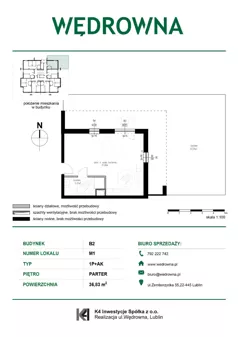 1 pokój, mieszkanie 36,83 m², parter, oferta nr M1, Osiedle Wędrowna bud. B2, Lublin, Sławin, ul. Wędrowna