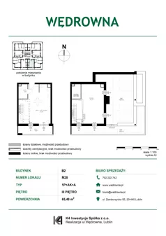 1 pokój, mieszkanie 65,48 m², piętro 3, oferta nr M28, Osiedle Wędrowna bud. B2, Lublin, Sławin, ul. Wędrowna