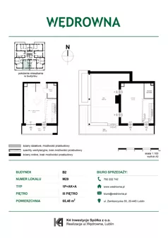 1 pokój, mieszkanie 65,48 m², piętro 3, oferta nr B2-M29, Osiedle Wędrowna, Lublin, Sławin, ul. Wędrowna