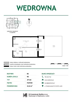 2 pokoje, mieszkanie 38,32 m², piętro 1, oferta nr M10, Osiedle Wędrowna bud. B2, Lublin, Sławin, ul. Wędrowna