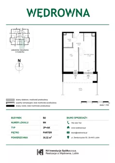 2 pokoje, mieszkanie 38,32 m², piętro 1, oferta nr M10, Osiedle Wędrowna bud. B2, Lublin, Sławin, ul. Wędrowna