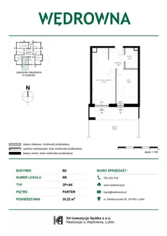 2 pokoje, mieszkanie 38,32 m², piętro 1, oferta nr M10, Osiedle Wędrowna bud. B2, Lublin, Sławin, ul. Wędrowna