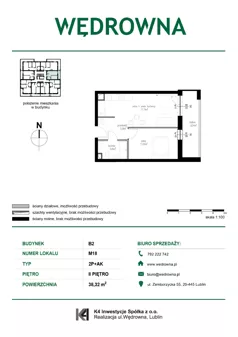 2 pokoje, mieszkanie 38,32 m², piętro 2, oferta nr B2-M18, Osiedle Wędrowna, Lublin, Sławin, ul. Wędrowna