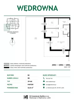 3 pokoje, mieszkanie 52,03 m², piętro 1, oferta nr M11, Osiedle Wędrowna bud. B2, Lublin, Sławin, ul. Wędrowna
