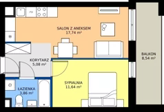 2 pokoje, mieszkanie 38,32 m², piętro 2, oferta nr B1-M18, Osiedle Wędrowna, Lublin, Sławin, ul. Wędrowna