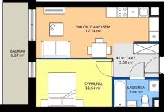2 pokoje, mieszkanie 38,32 m², piętro 1, oferta nr B1-M15, Osiedle Wędrowna, Lublin, Sławin, ul. Wędrowna