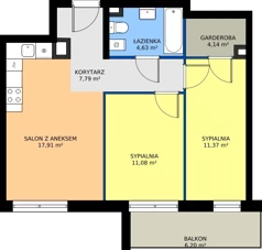 3 pokoje, mieszkanie 56,92 m², piętro 1, oferta nr 1.07, Białoprądnicka Park, Kraków, Prądnik Biały, ul. Białoprądnicka 5