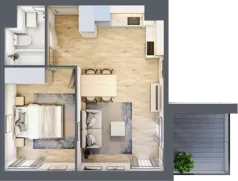 2 pokoje, mieszkanie 37,27 m², piętro 2, oferta nr B’.14, Osiedle Maureska, Toruń, Wrzosy, JAR, ul. Konrada Grasera 2 / Strobanda 6