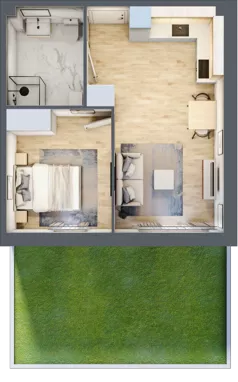 2 pokoje, mieszkanie 38,13 m², parter, oferta nr C.28, Osiedle Maureska, Toruń, Wrzosy, JAR, ul. Konrada Grasera 2 / Strobanda 6
