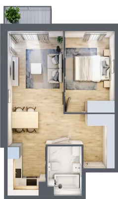 2 pokoje, mieszkanie 43,06 m², piętro 1, oferta nr D.9, Osiedle Maureska, Toruń, Wrzosy, JAR, ul. Konrada Grasera 2 / Strobanda 6