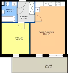 2 pokoje, mieszkanie 50,36 m², piętro 1, oferta nr 8, Apartamenty Kasprzaka, Olsztyn, Kościuszki, ul. Kasprzaka 1