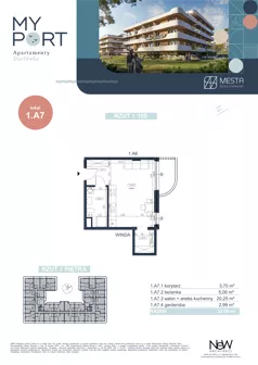 1 pokój, apartament 32,00 m², piętro 2, oferta nr 1.A7, MyPort Apartamenty Darłówko, Darłowo, ul. Nadmorska
