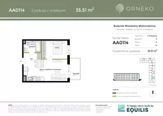 2 pokoje, mieszkanie 35,51 m², piętro 1, oferta nr AA0114, Orneko, Warszawa, Białołęka, ul. Cieślewskich / Ornecka