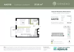 2 pokoje, mieszkanie 37,91 m², piętro 1, oferta nr AA0118, Orneko, Warszawa, Białołęka, ul. Cieślewskich / Ornecka