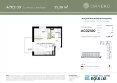 2 pokoje, mieszkanie 25,38 m², piętro 2, oferta nr AC02100, Orneko, Warszawa, Białołęka, ul. Cieślewskich / Ornecka