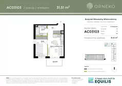 2 pokoje, mieszkanie 31,53 m², piętro 3, oferta nr AC03103, Orneko, Warszawa, Białołęka, ul. Cieślewskich / Ornecka