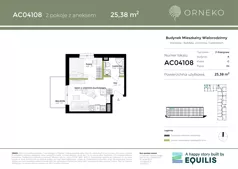 2 pokoje, mieszkanie 25,38 m², piętro 4, oferta nr AC04108, Orneko, Warszawa, Białołęka, ul. Cieślewskich / Ornecka