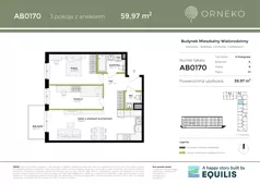3 pokoje, mieszkanie 59,97 m², piętro 1, oferta nr AB0170, Orneko, Warszawa, Białołęka, ul. Cieślewskich / Ornecka
