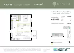 3 pokoje, mieszkanie 47,64 m², piętro 4, oferta nr AB0486, Orneko, Warszawa, Białołęka, ul. Cieślewskich / Ornecka