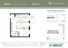 3 pokoje, mieszkanie 47,46 m², piętro 4, oferta nr AB0487, Orneko, Warszawa, Białołęka, ul. Cieślewskich / Ornecka