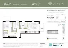 4 pokoje, mieszkanie 58,77 m², piętro 1, oferta nr AB0167, Orneko, Warszawa, Białołęka, ul. Cieślewskich / Ornecka