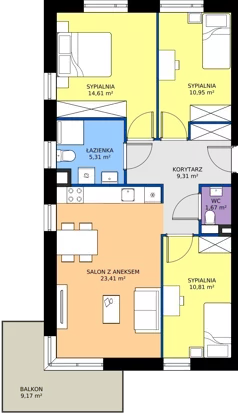 4 pokoje, mieszkanie 76,07 m², piętro 1, oferta nr A/M03/1P, Zielony Brochów 7, Wrocław, Brochów, Krzyki, ul. Indonezyjska