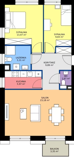 3 pokoje, mieszkanie 69,33 m², piętro 3, oferta nr A/M03/3P, Zielony Brochów 7, Wrocław, Brochów, Krzyki, ul. Indonezyjska
