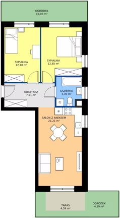 3 pokoje, mieszkanie 58,15 m², parter, oferta nr A/M01/0P, Zielony Brochów 7, Wrocław, Brochów, Krzyki, ul. Indonezyjska