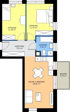 3 pokoje, mieszkanie 53,84 m², piętro 3, oferta nr A/M01/3P, Zielony Brochów 7, Wrocław, Brochów, Krzyki, ul. Indonezyjska