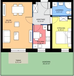 2 pokoje, mieszkanie 48,72 m², piętro 2, oferta nr A/M02/2P, Zielony Brochów 7, Wrocław, Brochów, Krzyki, ul. Indonezyjska