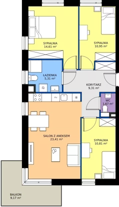 4 pokoje, mieszkanie 76,07 m², piętro 2, oferta nr A/M03/2P, Zielony Brochów 7, Wrocław, Brochów, Krzyki, ul. Indonezyjska