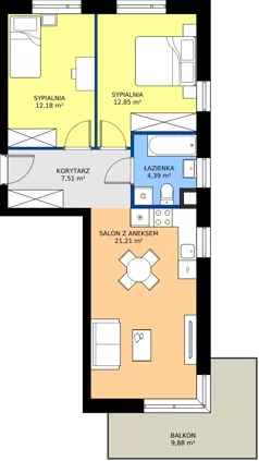 3 pokoje, mieszkanie 58,15 m², piętro 2, oferta nr A/M01/2P, Zielony Brochów 7, Wrocław, Brochów, Krzyki, ul. Indonezyjska