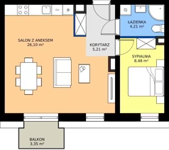 2 pokoje, mieszkanie 43,99 m², piętro 3, oferta nr A/M02/3P, Zielony Brochów 7, Wrocław, Brochów, Krzyki, ul. Indonezyjska