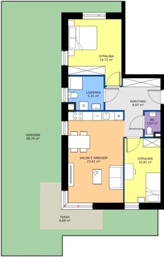 3 pokoje, mieszkanie 65,90 m², parter, oferta nr A/M03/0P, Zielony Brochów 7, Wrocław, Brochów, Krzyki, ul. Indonezyjska