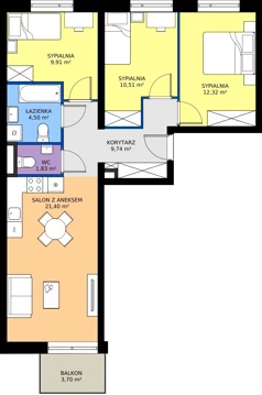 3 pokoje, mieszkanie 70,21 m², piętro 2, oferta nr B2/M04/2P, Zielony Brochów 7, Wrocław, Brochów, Krzyki, ul. Indonezyjska