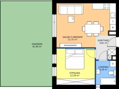 2 pokoje, mieszkanie 42,43 m², parter, oferta nr M1, Stacja Krzywa, Poznań, Górczyn, ul. Krzywa 14