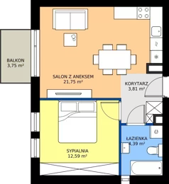 2 pokoje, mieszkanie 42,54 m², piętro 1, oferta nr M4, Stacja Krzywa, Poznań, Górczyn, ul. Krzywa 14